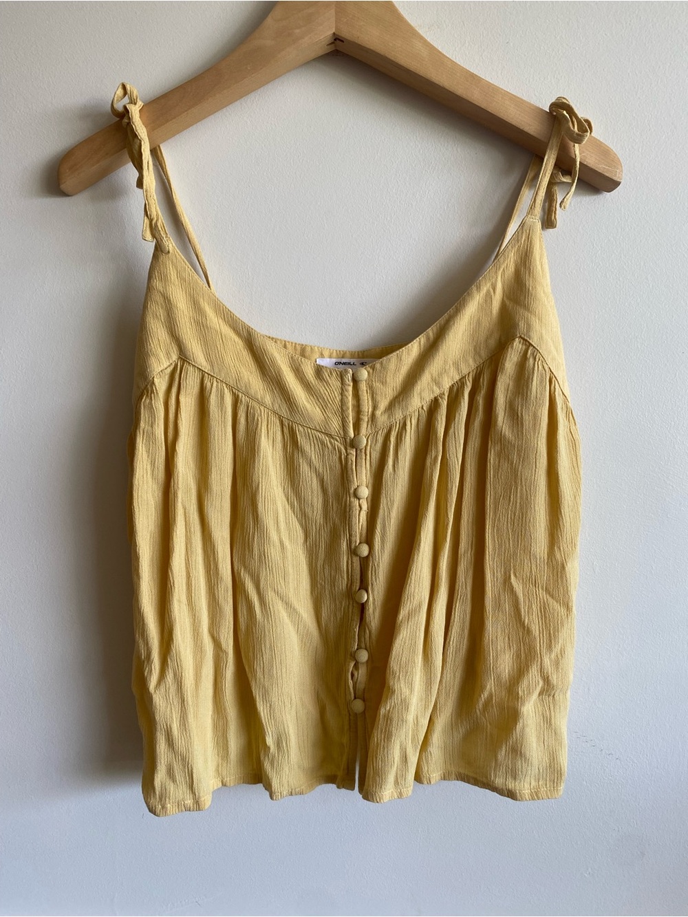 O'Neill Yellow Tie Shoulder Button Front Cami Tank Top Boho Flowy Medium M